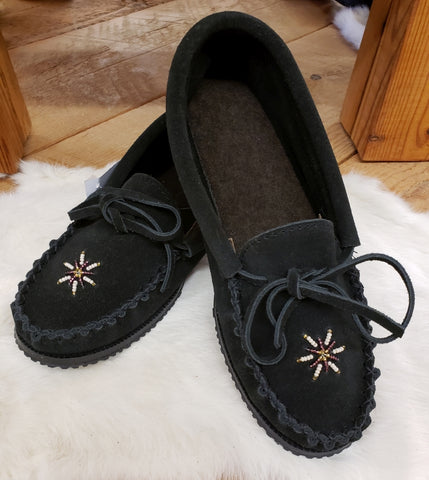 Suede Moccasin with Rubber sole, black  #8536L