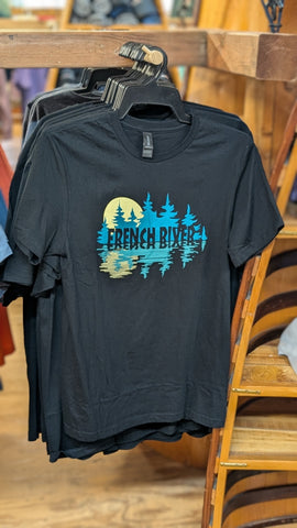 French River Trees Graphic T-shirt-Black Short Sleeve
