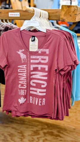 French River Pink V-neck T-shirt - Short Sleeve