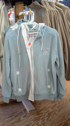 Sage Green Fleece Zip-Up Jacket with Cream Trim