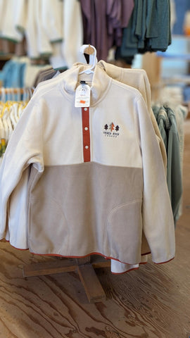 Cream & Brown Two-Tone Fleece Quarter-Button Sweater