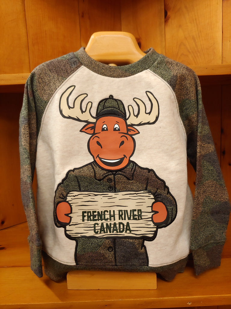 Kids Moose Crew Neck Pullover Oatmeal/Camo