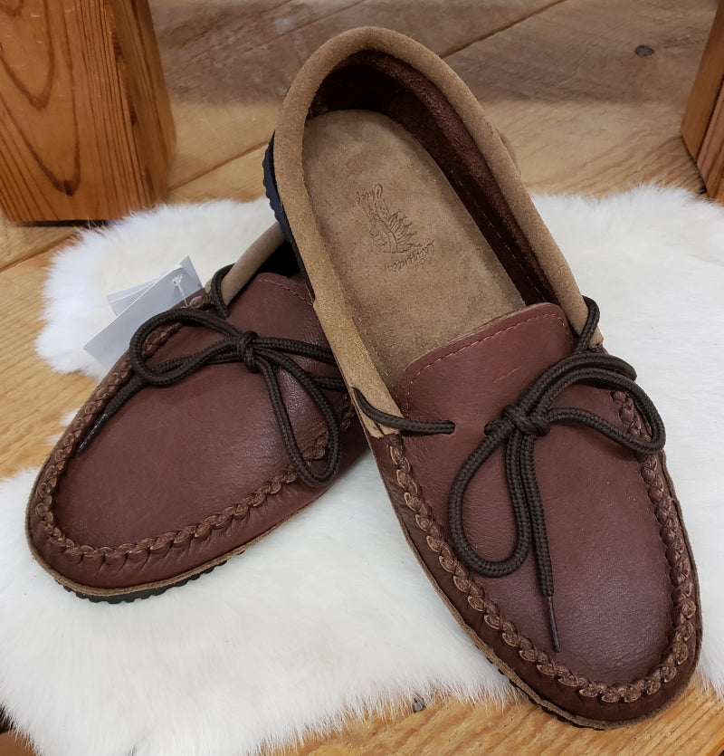 Leather Moccasin with rubber sole Tobacco #501816