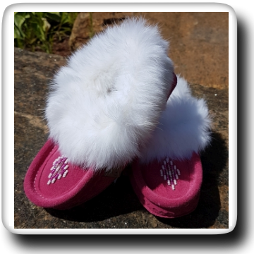 Fur trimmed Suede Indoor Moccasin Fuchsia #698J (sizes 11-3)